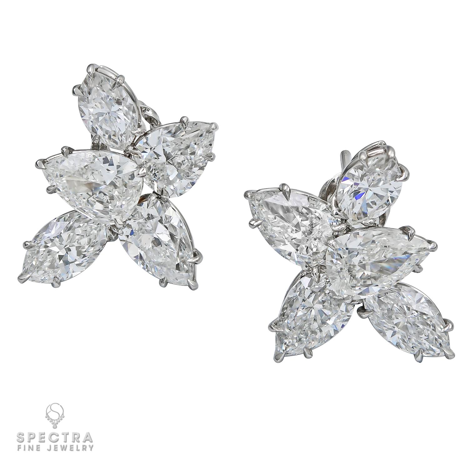 Spectra Fine Jewelry Marquis & Pear-Shape Diamond Cluster Earrings In New Condition For Sale In New York, NY