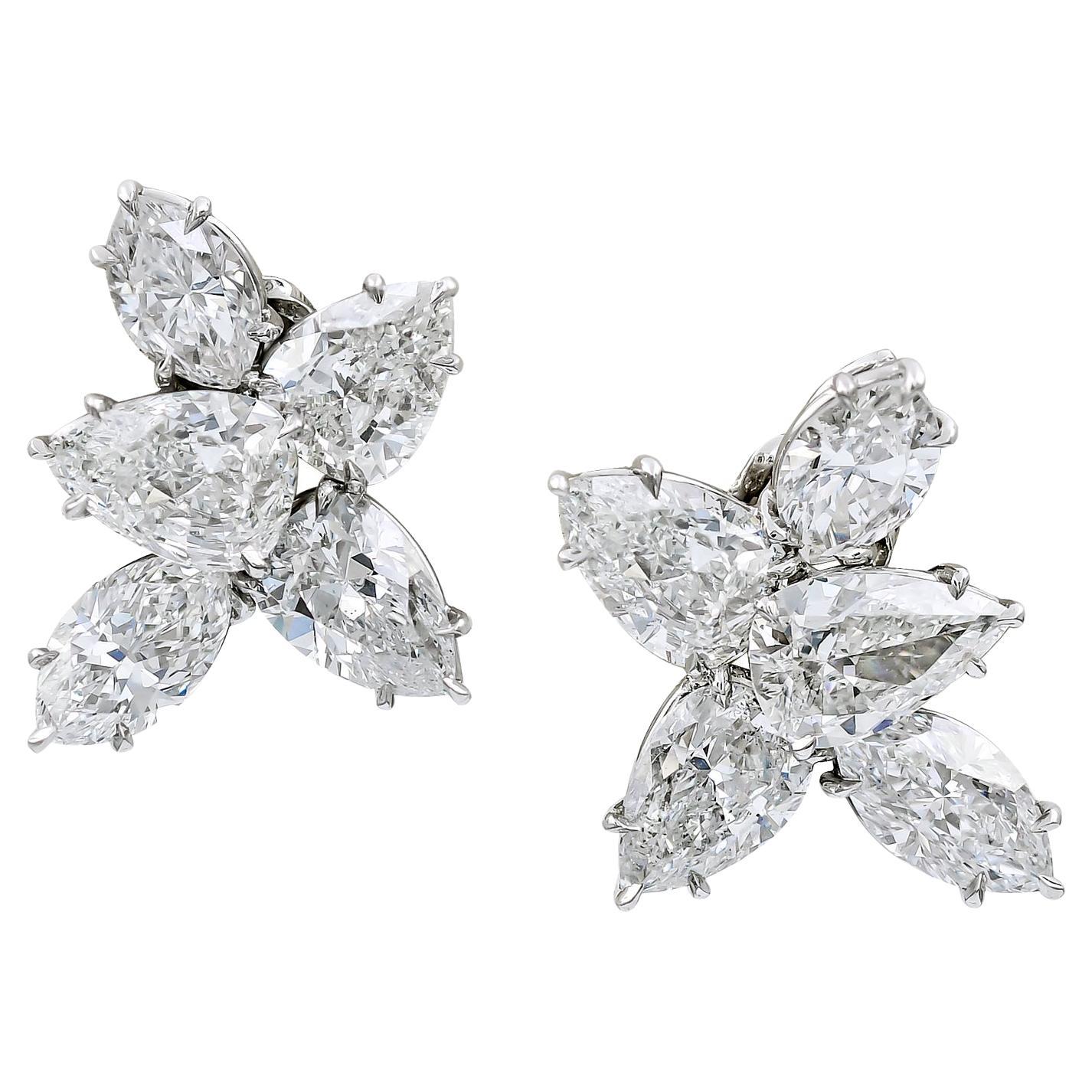 Spectra Fine Jewelry Marquis & Pear-Shape Diamond Cluster Earrings For Sale