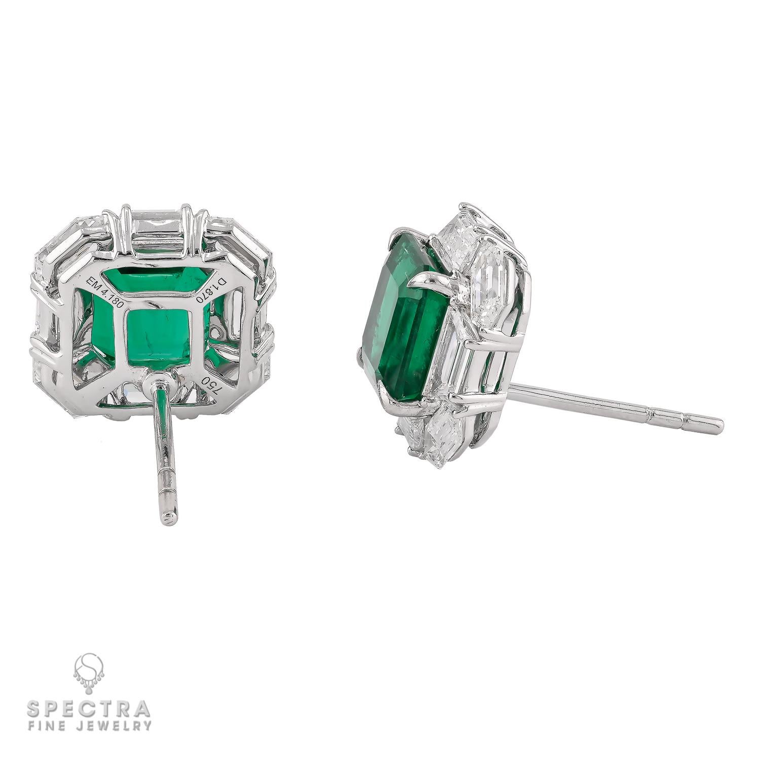 Modern Spectra Fine Jewelry Colombian Emerald Diamond Earrings For Sale