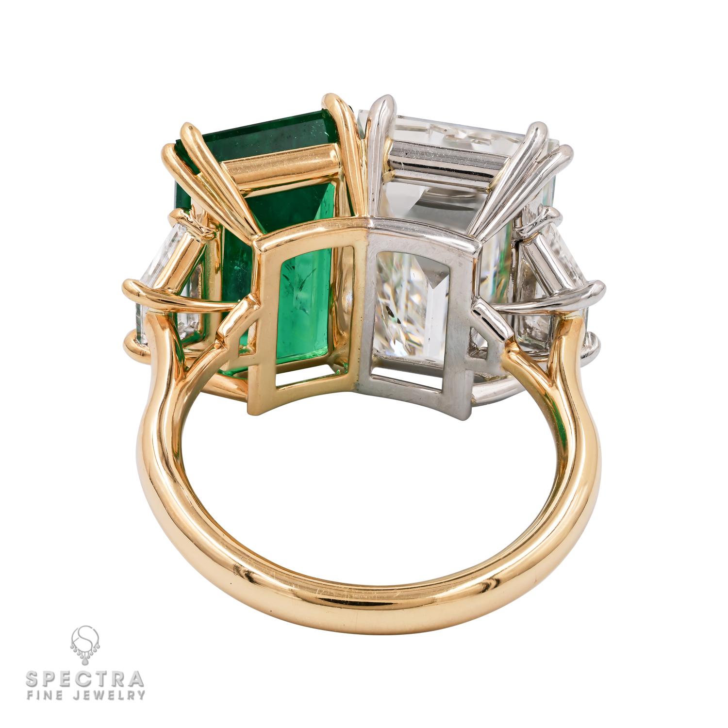 Contemporain Spectra Fine Jewelry, bague double émeraude de Colombie et diamants en vente