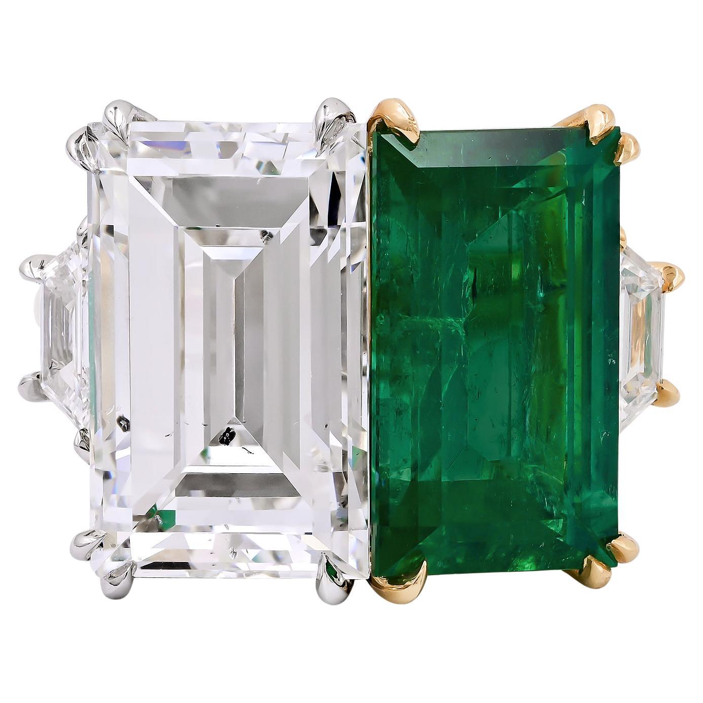 Spectra Fine Jewelry Colombian Emerald Diamond Twin Ring For Sale
