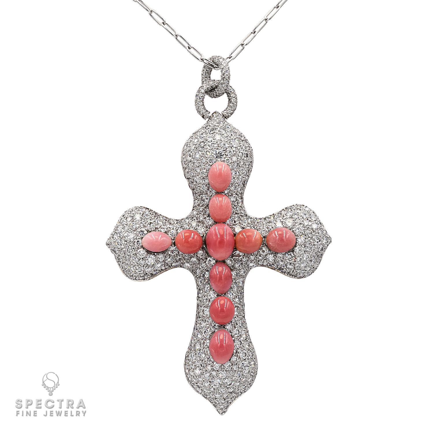 Contemporary Spectra Fine Jewelry Conch Pearl Diamond Cross Pendant Necklace For Sale