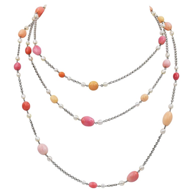Spectra Fine Jewelry Conch Pearl Diamond Necklace For Sale at