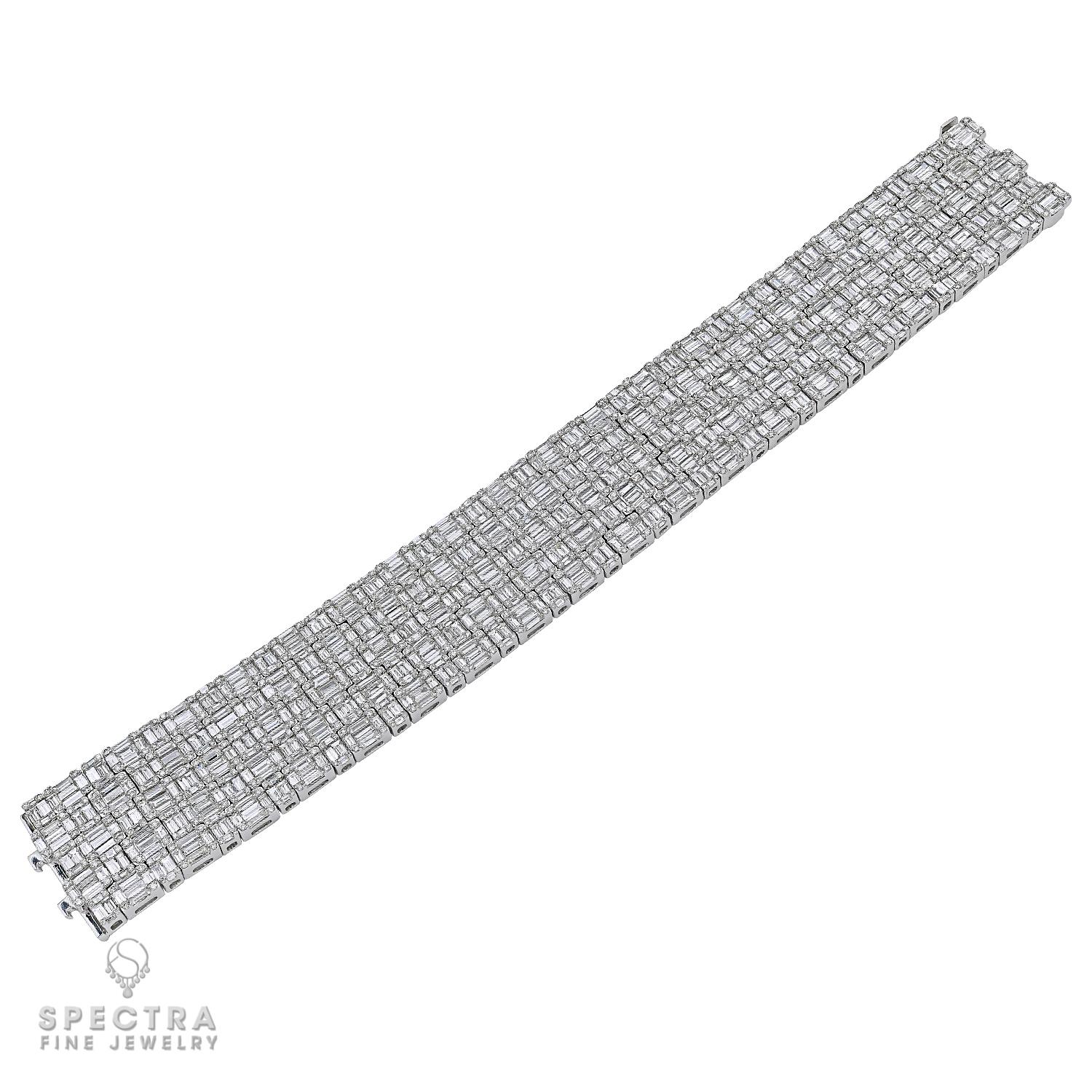 Découvrez l'élégance de ce bracelet contemporain en diamant - une manifestation de souplesse gracieuse fabriquée par Spectra Fine Jewelry. Cette pièce sophistiquée, qui rappelle les opulents bracelets de l'époque Art déco, allie minimalisme et