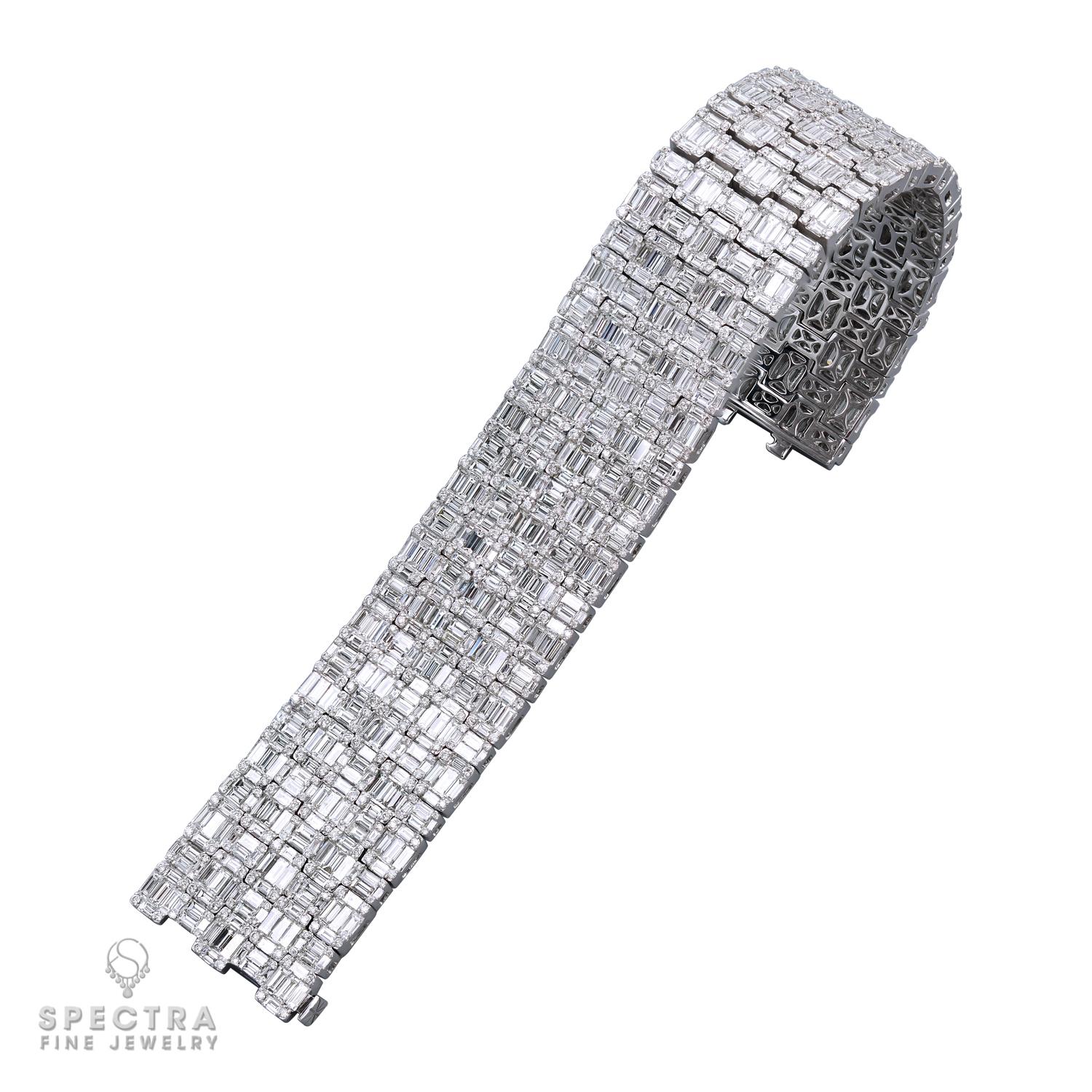 Baguette Cut Spectra Fine Jewelry Contemporary 27.84 Carat Diamond Wide Bracelet For Sale