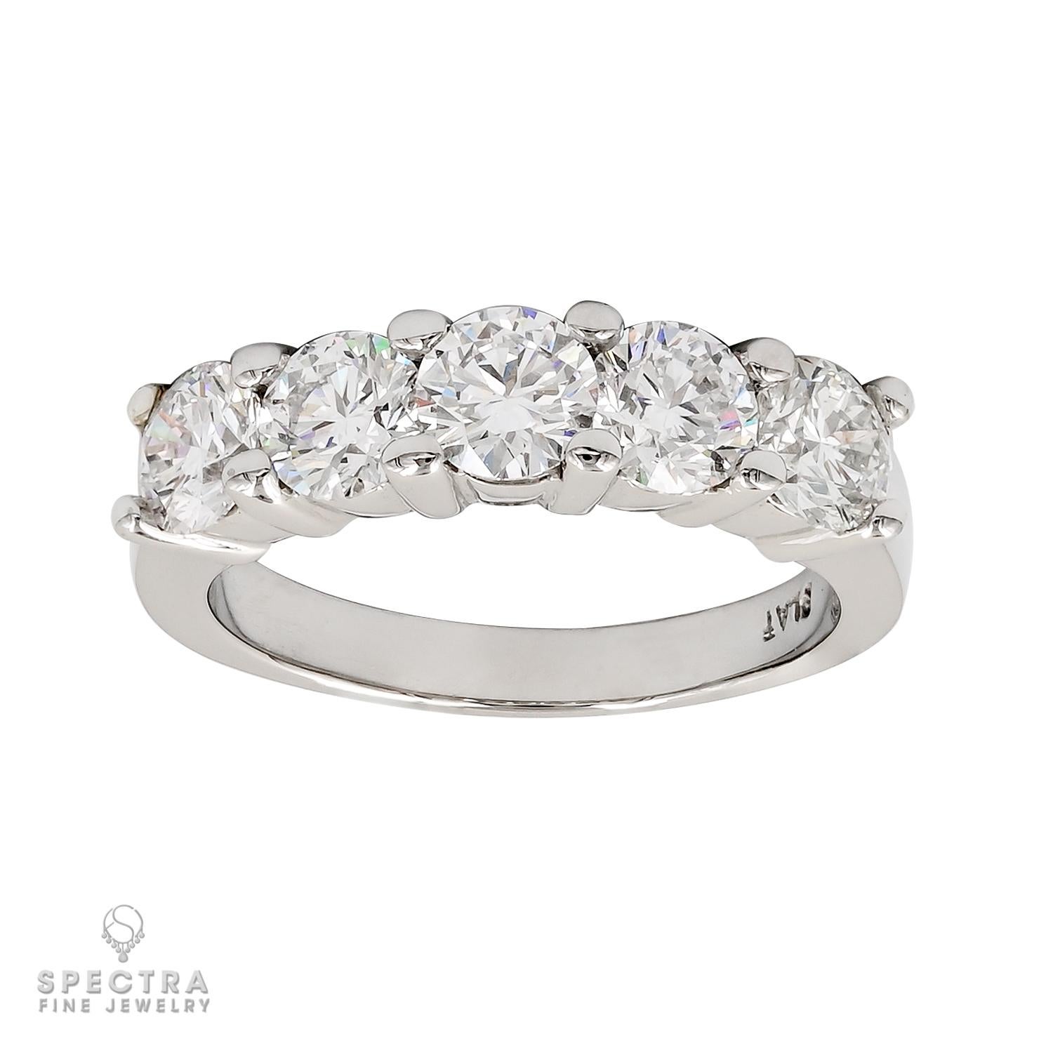Celebrate your everlasting love with this exquisite 5-Stone Diamond Wedding Band, a symbol of enduring commitment and timeless elegance. This beautifully crafted band features five round diamonds with a total weight of 2 carats, each diamond