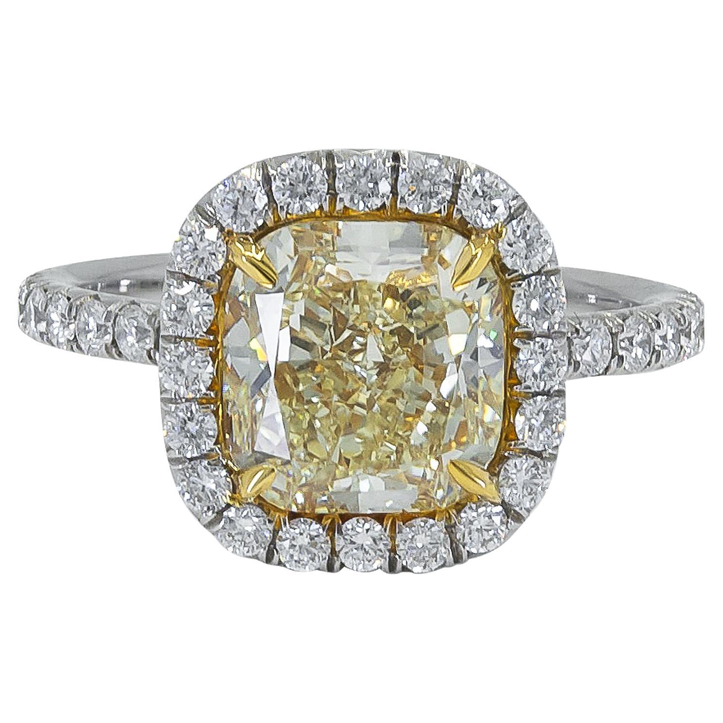 Spectra Fine Jewelry Gelber Diamant-Cocktailring mit Kissenschliff im Angebot