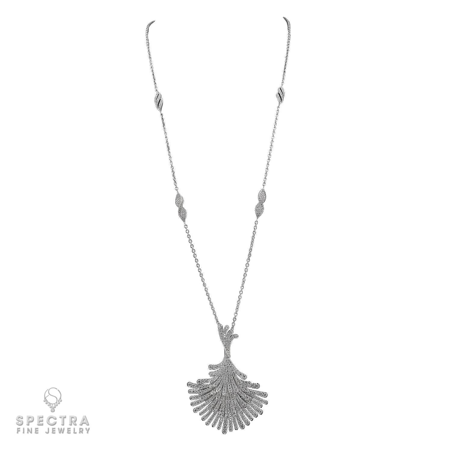 Round Cut Spectra Fine Jewelry Diamond Fan Pendant Necklace For Sale