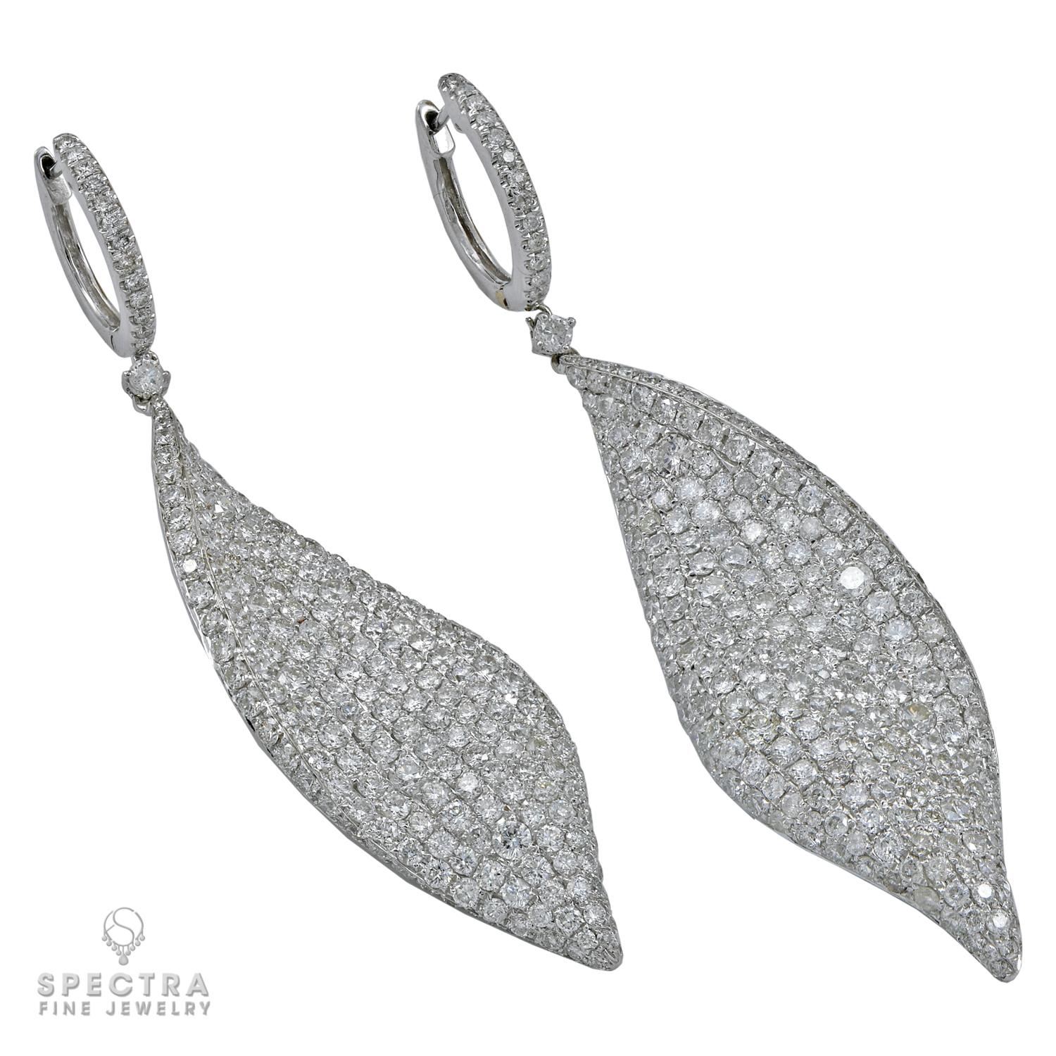 Contemporary Spectra Fine Jewelry Diamond Pave Leaf Drop Earrings For Sale