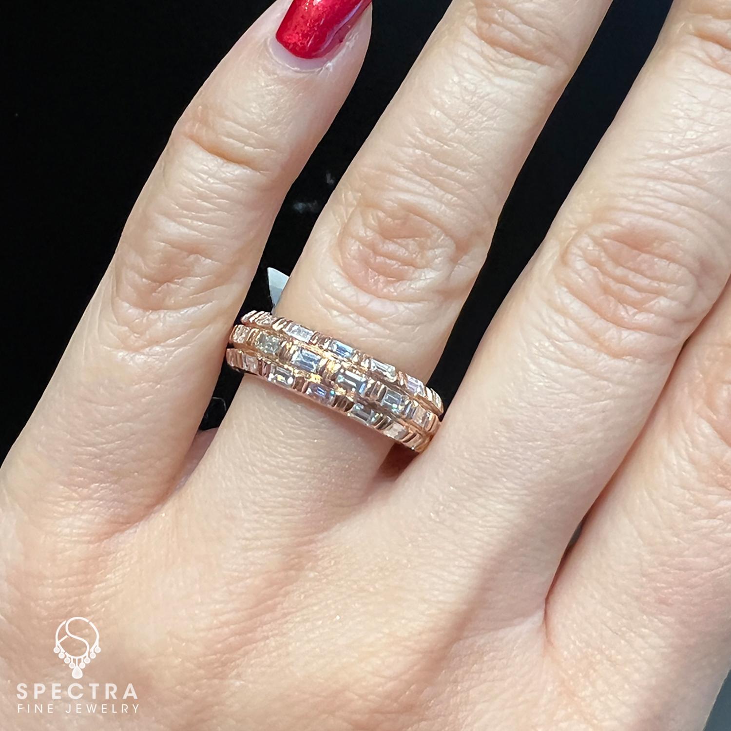 Spectra Fine Jewelry Diamant-Hochzeitsring aus Roségold (Smaragdschliff) im Angebot