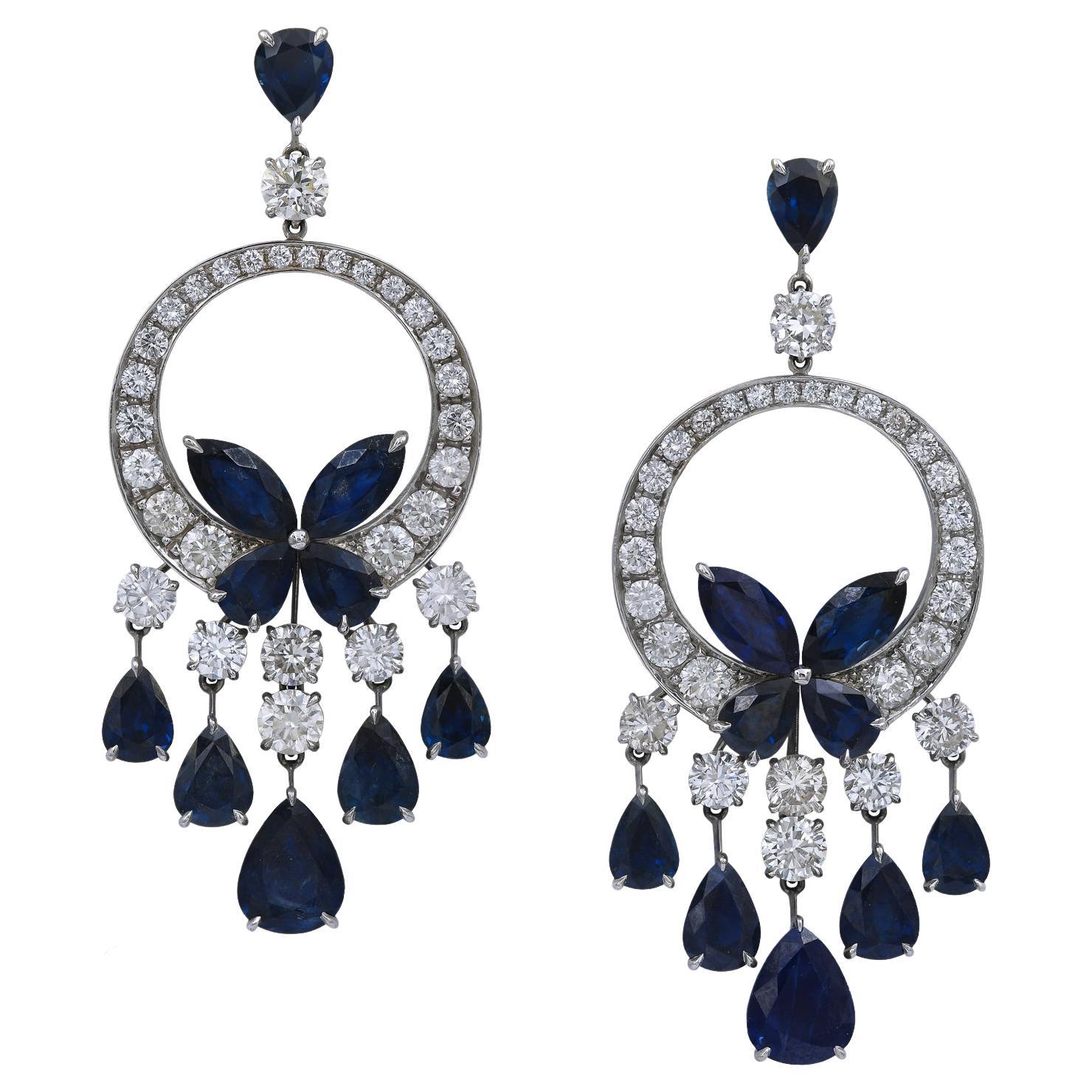 Spectra Fine Jewelry Diamond Sapphire Chandelier Butterfly Earrings For Sale