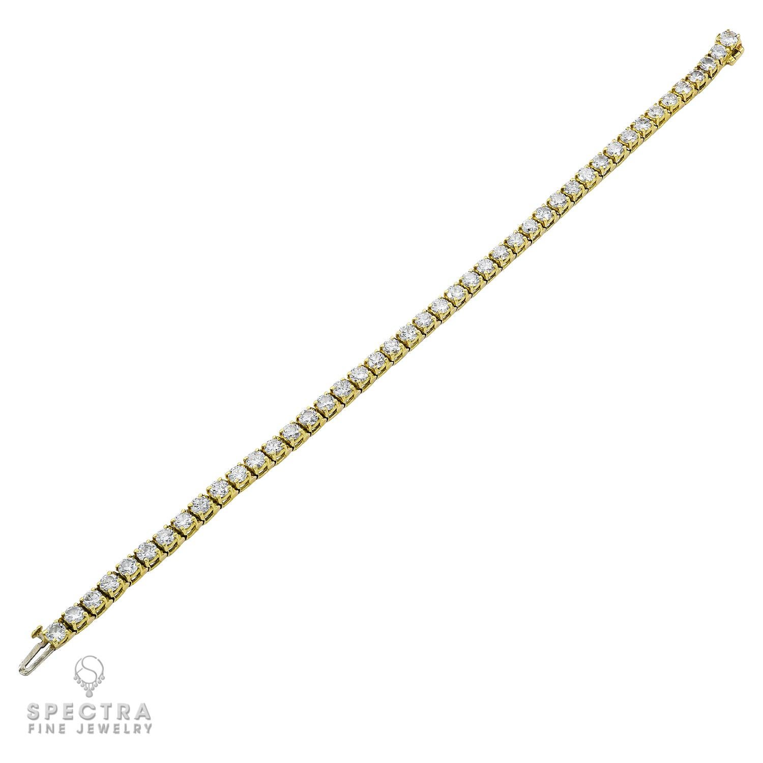 Taille ronde Spectra Bracelet tennis en or jaune et diamants, bijouterie d'art en vente