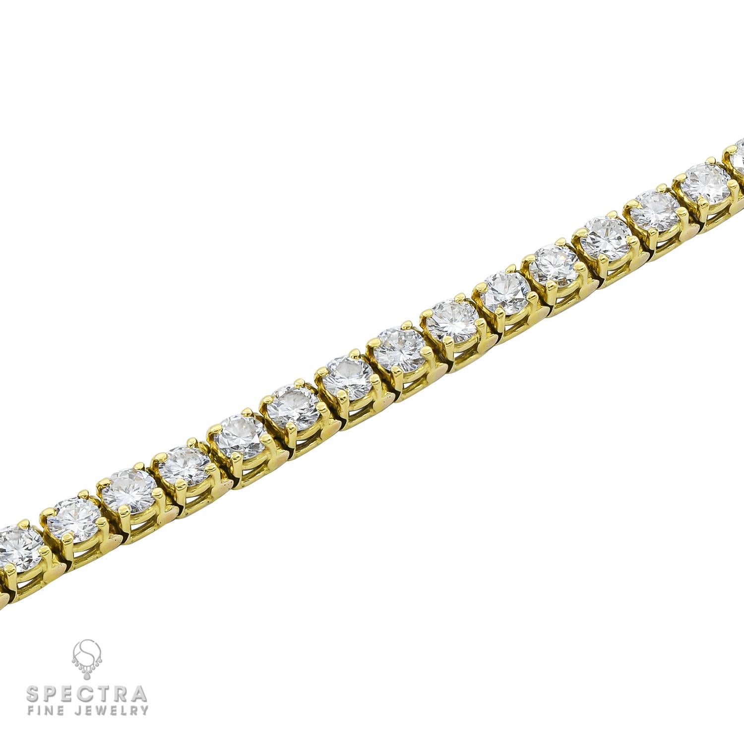 Round Cut Spectra Fine Jewelry Diamond Yellow Gold Tennis Bracelet For Sale