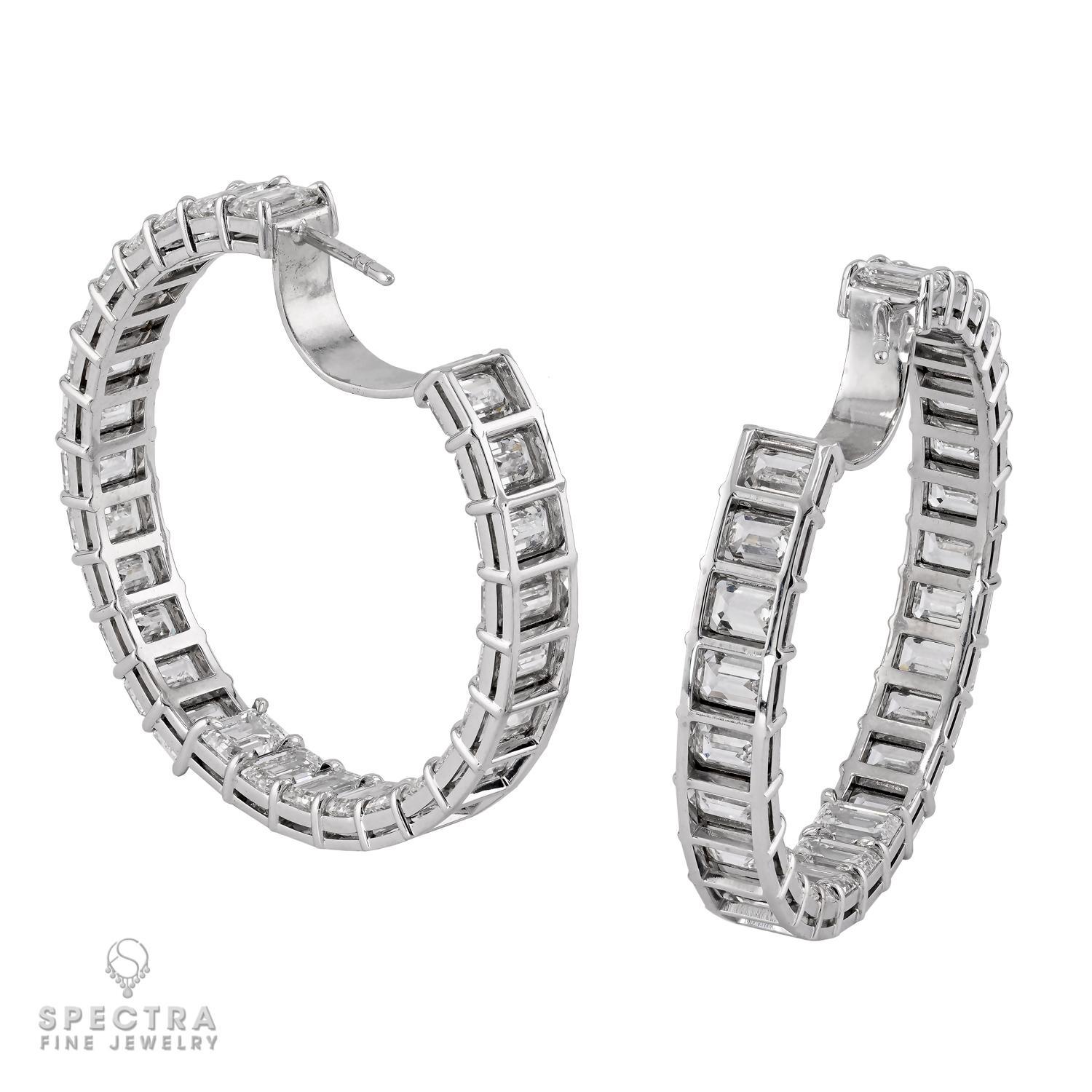 Pendientes de aro de diamantes talla esmeralda Spectra Fine Jewelry en platino Contemporáneo en venta