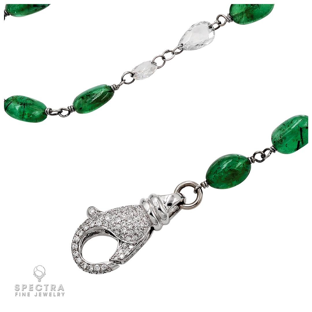 Contemporary Spectra Fine Jewelry Emerald Diamond Briolette Chain Necklace For Sale