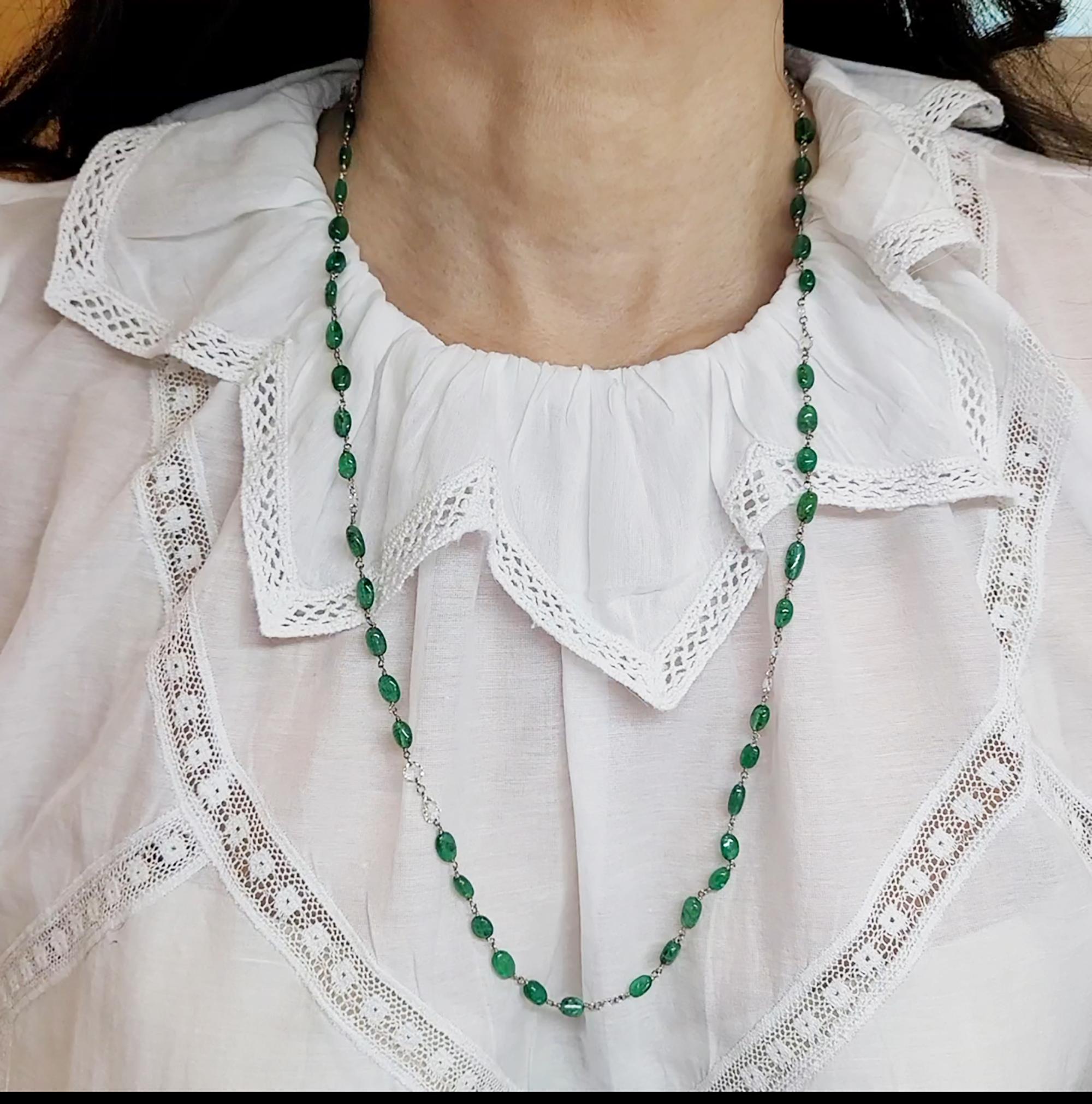 Briolette Cut Spectra Fine Jewelry Emerald Diamond Briolette Chain Necklace For Sale