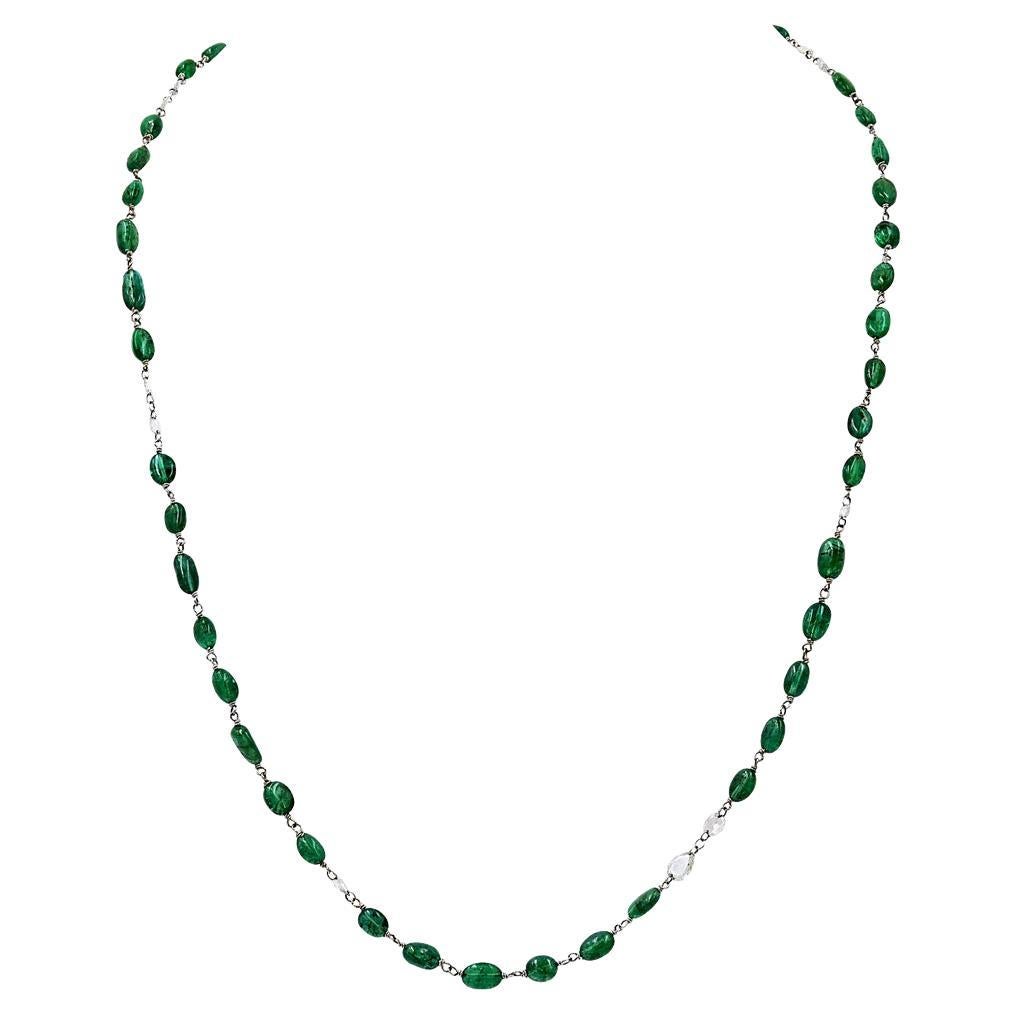 Spectra Fine Jewelry Emerald Diamond Briolette Chain Necklace For Sale