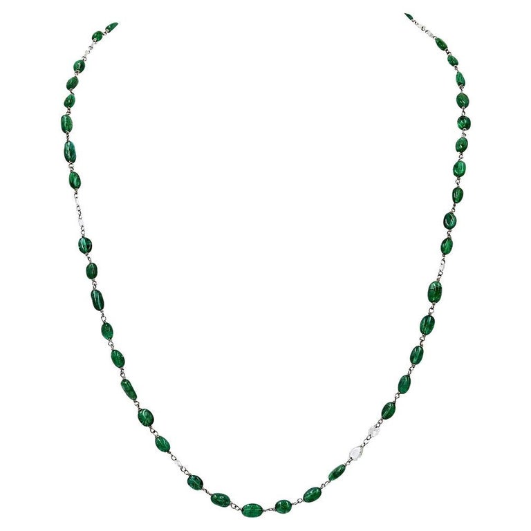 Spectra Fine Jewelry Emerald Diamond Briolette Chain Necklace For