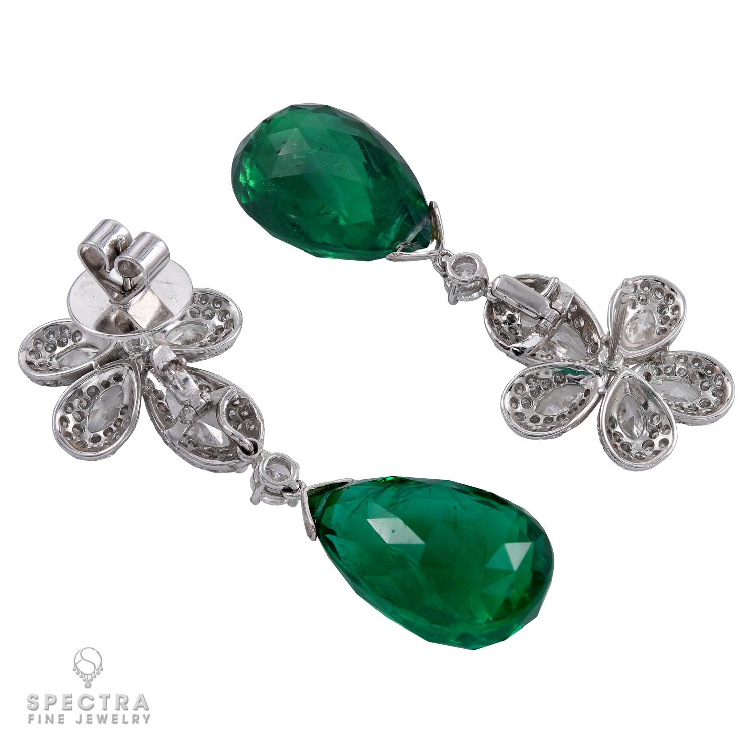 Briolette Cut Spectra Fine Jewelry Emerald Diamond Drop Earrings For Sale