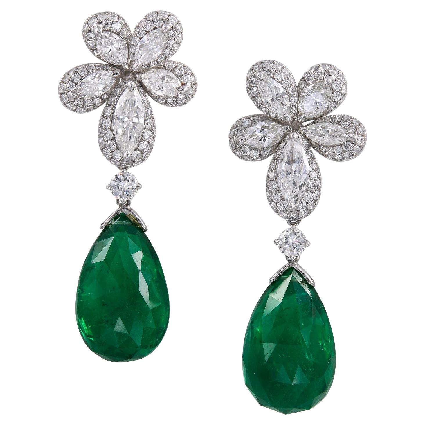 Spectra Fine Jewelry Emerald Diamond Drop Earrings For Sale