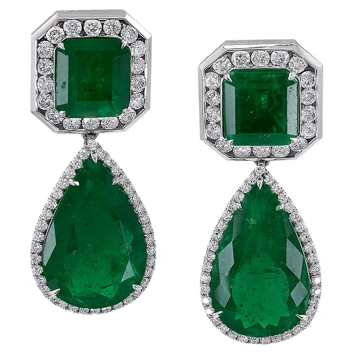 Spectra Fine Jewelry GRS Certified Colombian Emerald Diamond Earrings For Sale