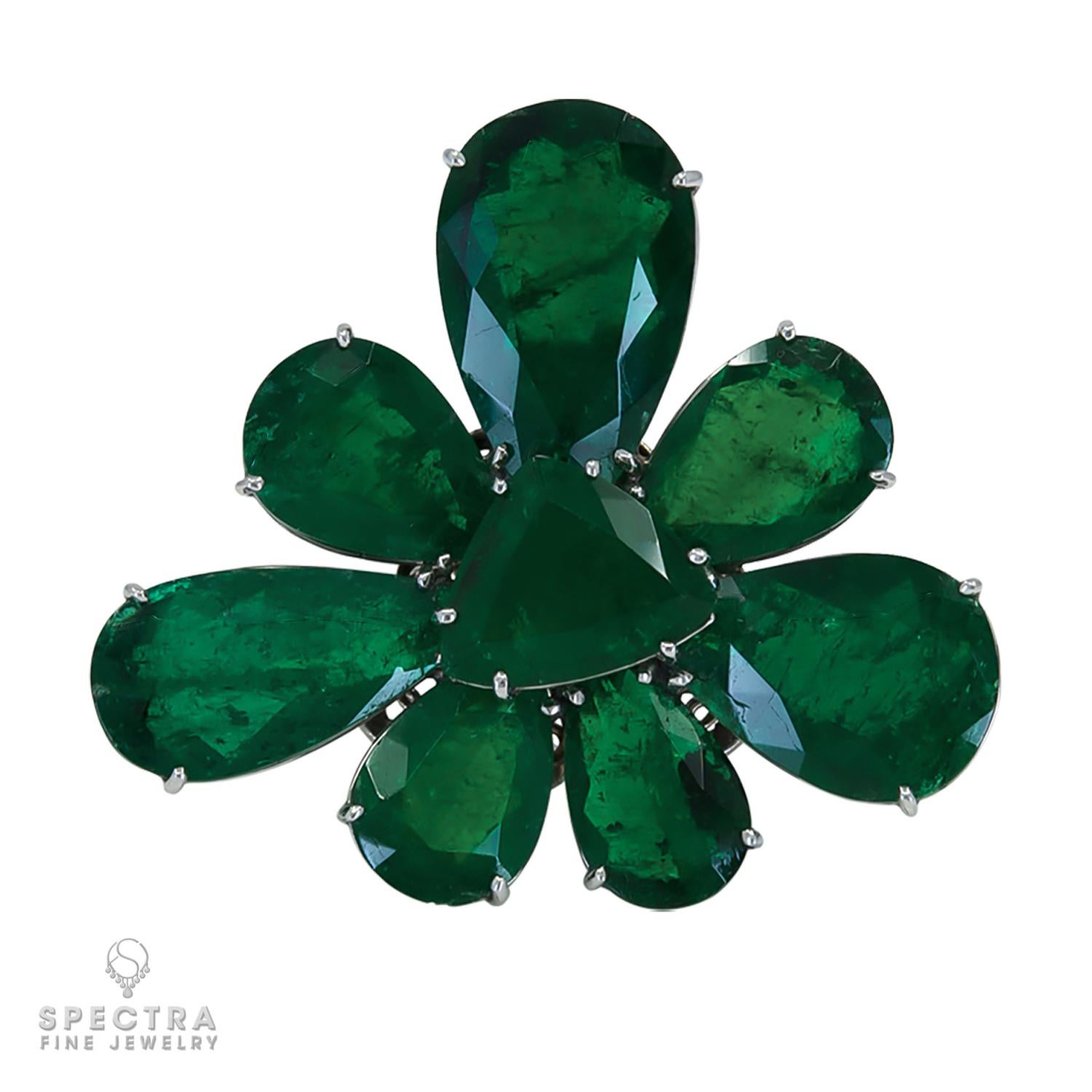 Women's Spectra Fine Jewelry, GRS Certified Colombian Emerald Flower Ring Pendant For Sale