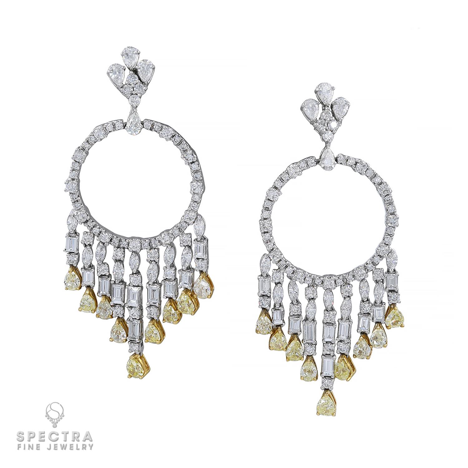 Mixed Cut Spectra Fine Jewelry, Fancy Yellow & White Diamond Chandelier Earrings  For Sale