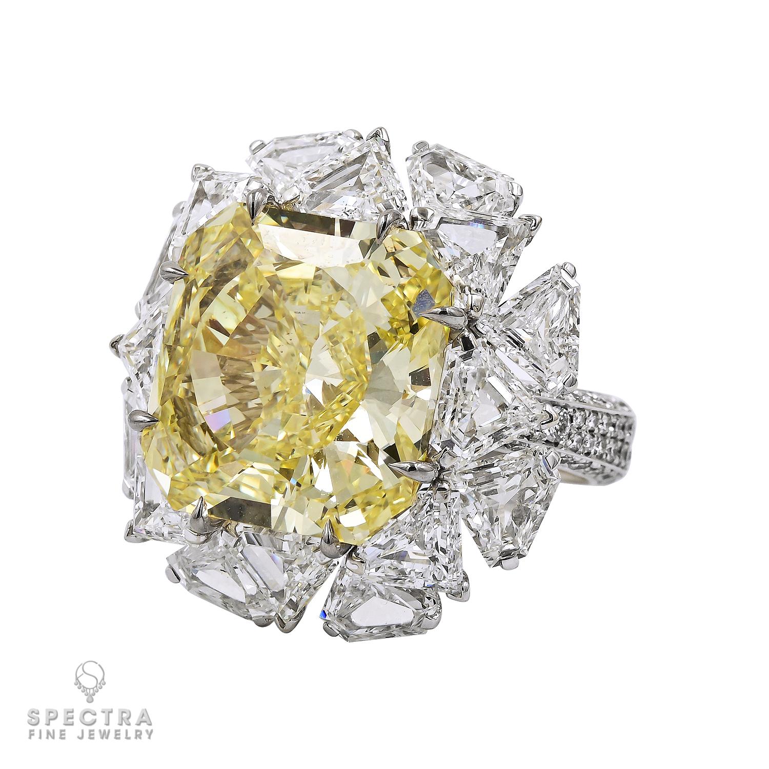 Contemporary Spectra Fine Jewelry GIA Certified 10.11 Carat Yellow Diamond Halo Ring For Sale