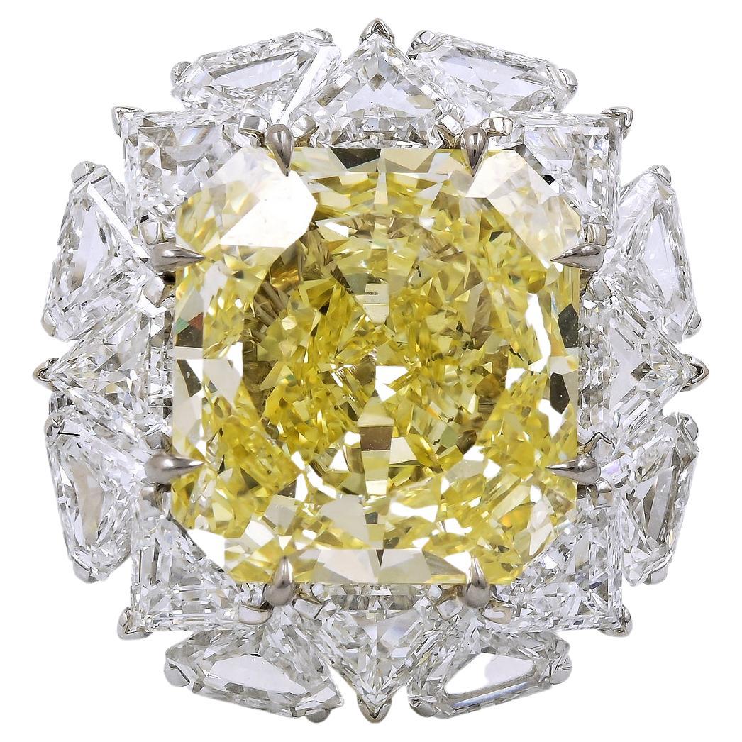 Spectra Fine Jewelry GIA Certified 10.11 Carat Yellow Diamond Halo Ring For Sale