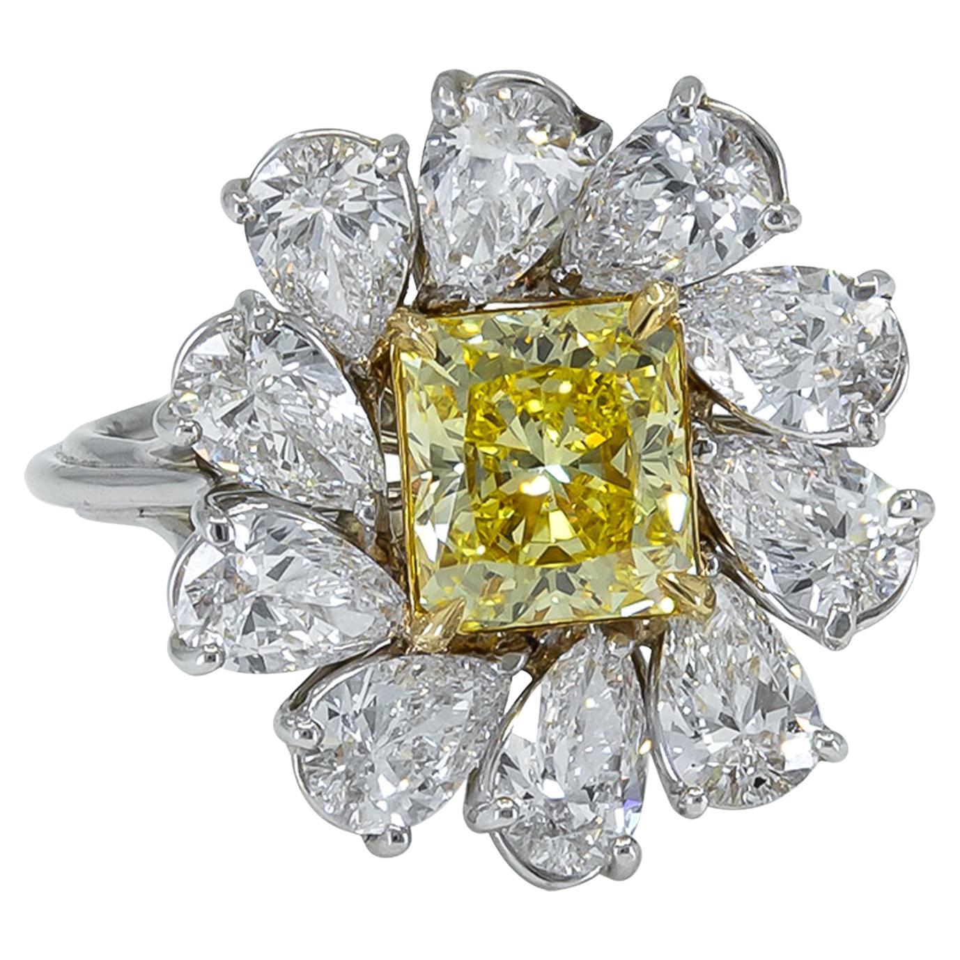 Spectra Fine Jewelry GIA Certified 1.47 Carat Fancy Yellow Diamond Cocktail Ring For Sale