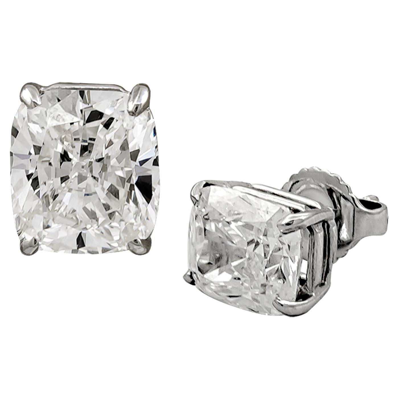 Spectra Fine Jewelry GIA Certified 2 Carat Each Cushion Diamond Stud Earrings For Sale