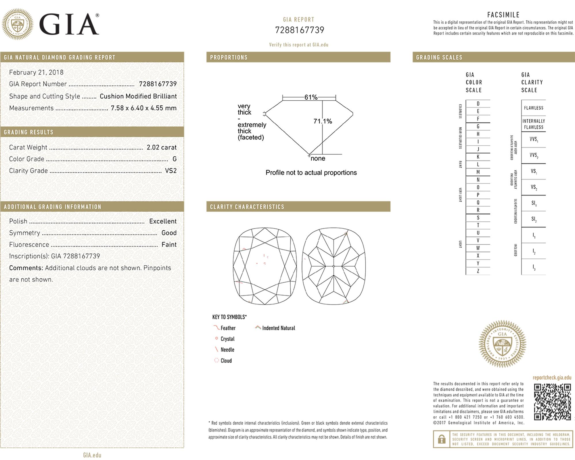 Platinring Spectra Fine Jewelry GIA zertifiziert 2,02 Karat Diamant im Kissenschliff im Kissenschliff (Zeitgenössisch) im Angebot