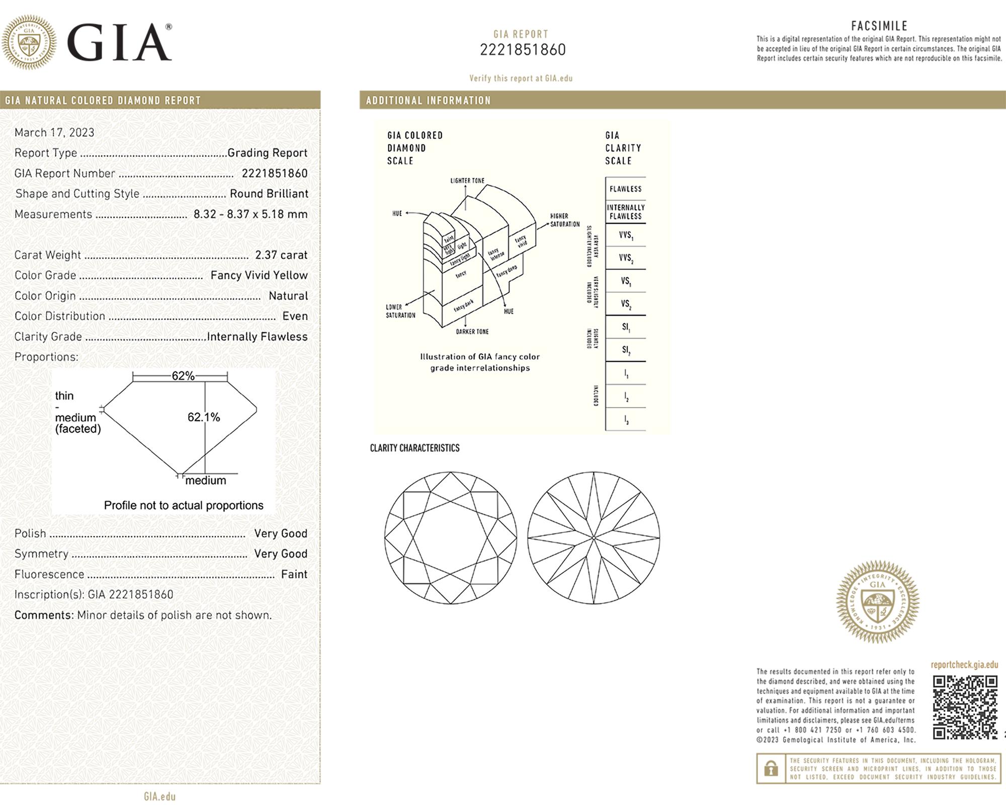 Spectra Fine Jewelry Anillo de diamantes amarillo vivo de 2,37 quilates certificado por el GIA en Nuevo estado para la venta en New York, NY