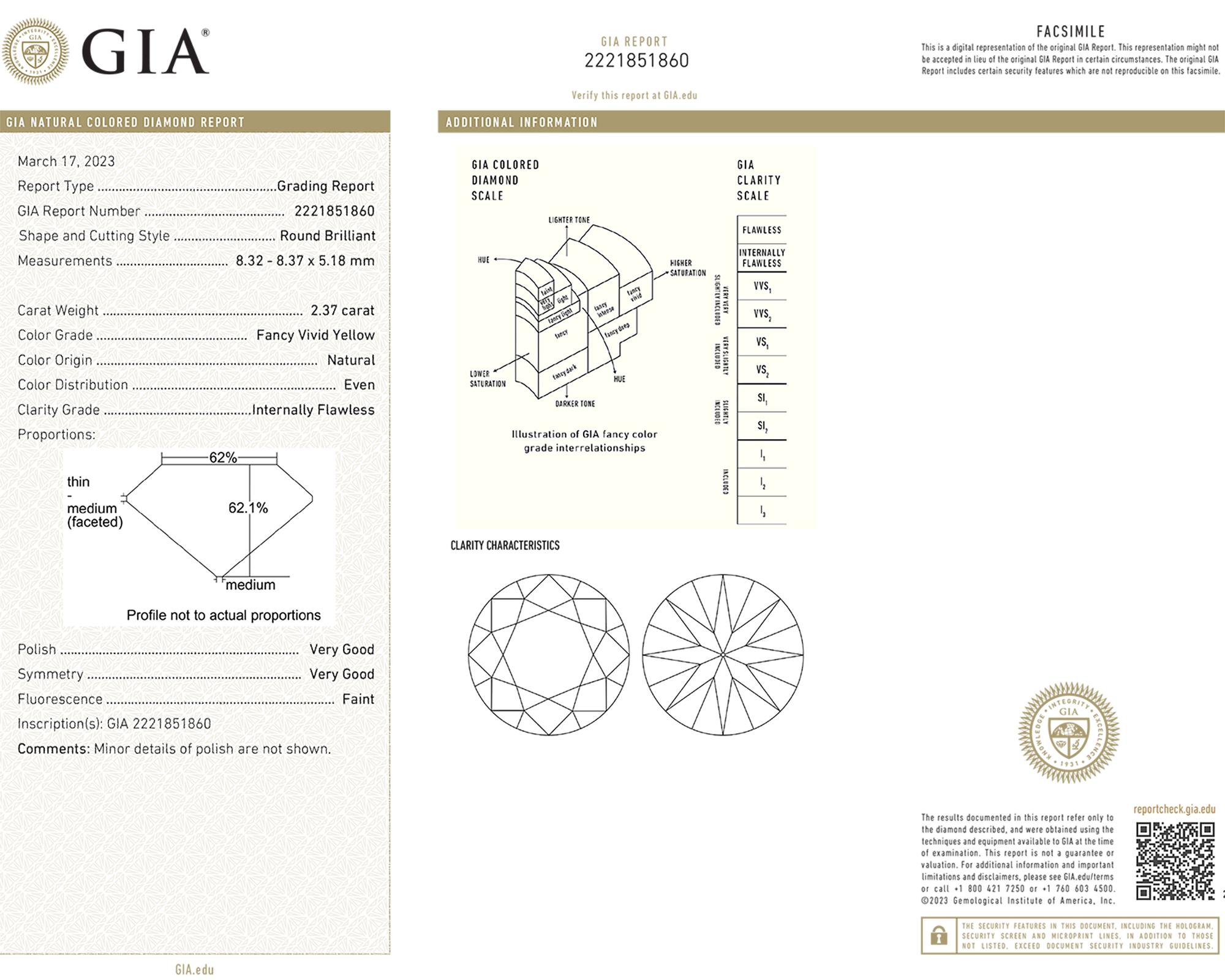 Spectra Fine Jewelry GIA Certified 2.37 Carat Vivid Yellow Diamond Ring In New Condition For Sale In New York, NY