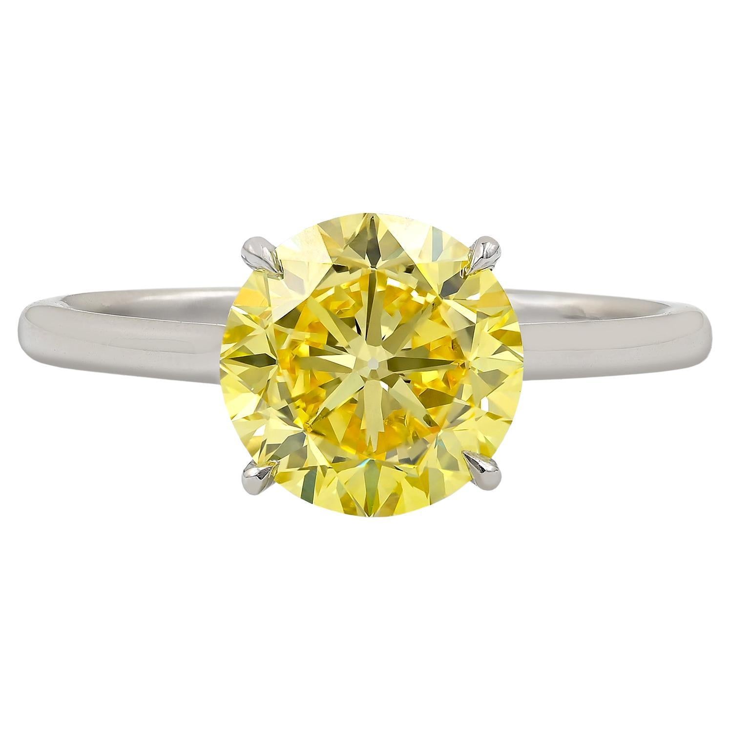 Spectra Fine Jewelry GIA Certified 2.37 Carat Vivid Yellow Diamond Ring For Sale