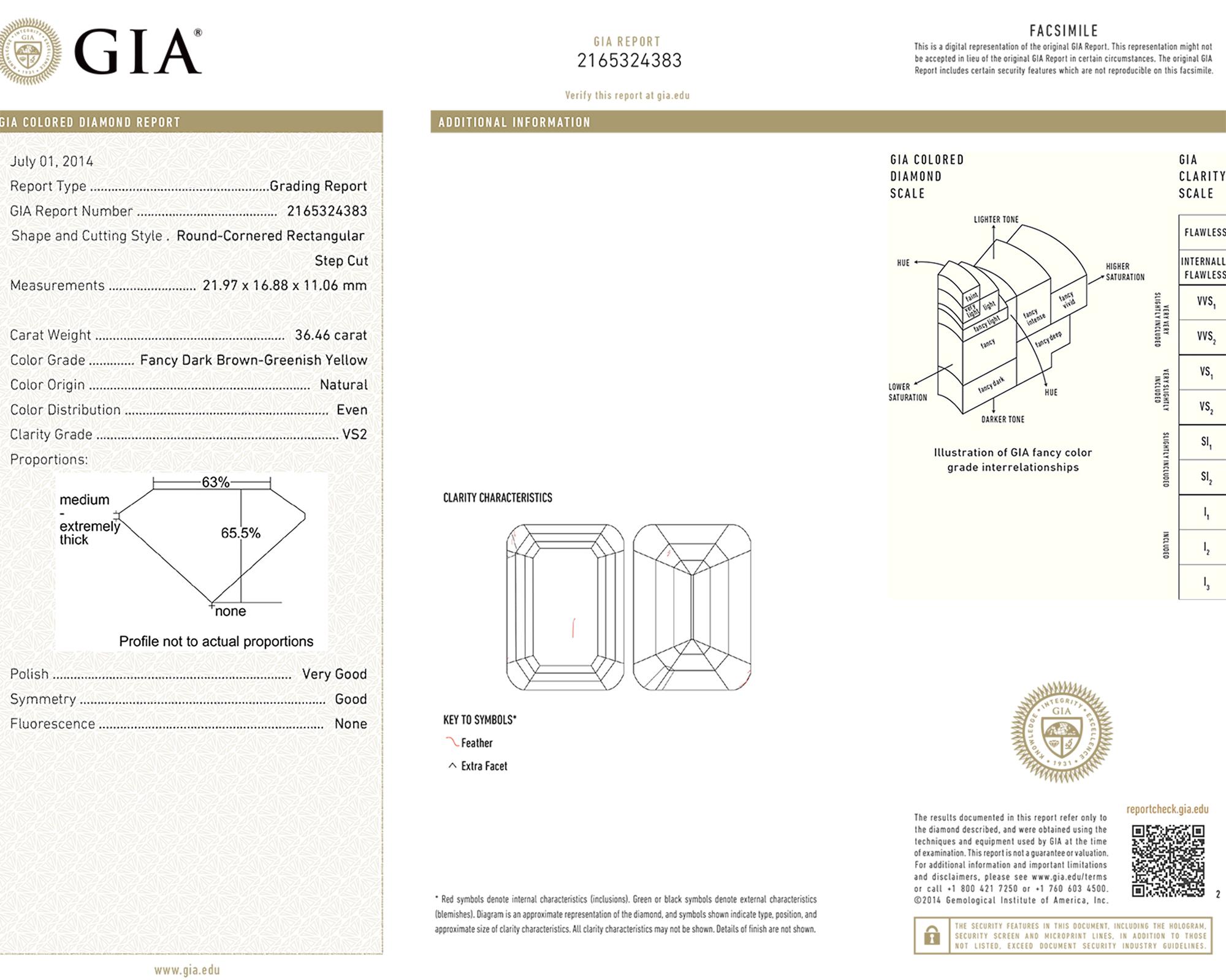 Taglio smeraldo Spectra Fine Jewelry Anello con diamante di colore fantasia certificato GIA da 36,46 carati in vendita