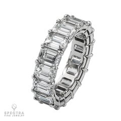 GIA Certified 9.01ct Platinum Emerald-Cut Diamond Eternity Ring, USA