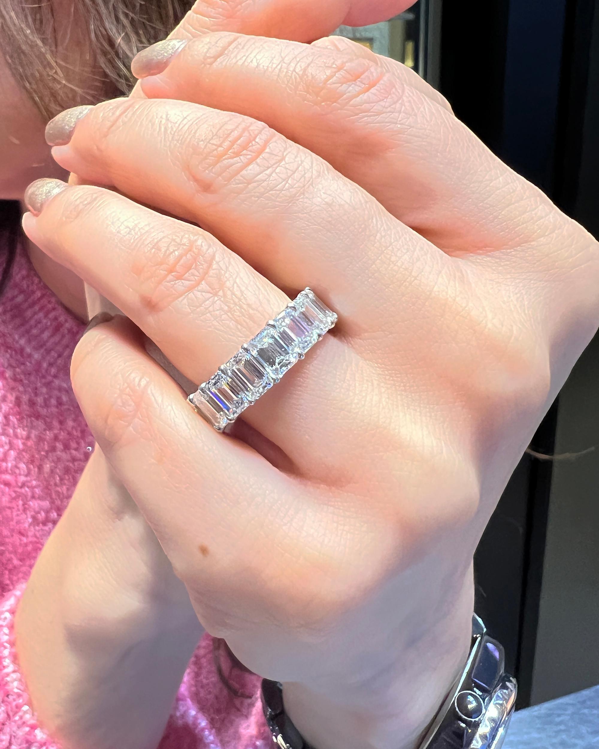 Emerald Cut GIA Certified 9.01 Carat Eternity Band Ring For Sale