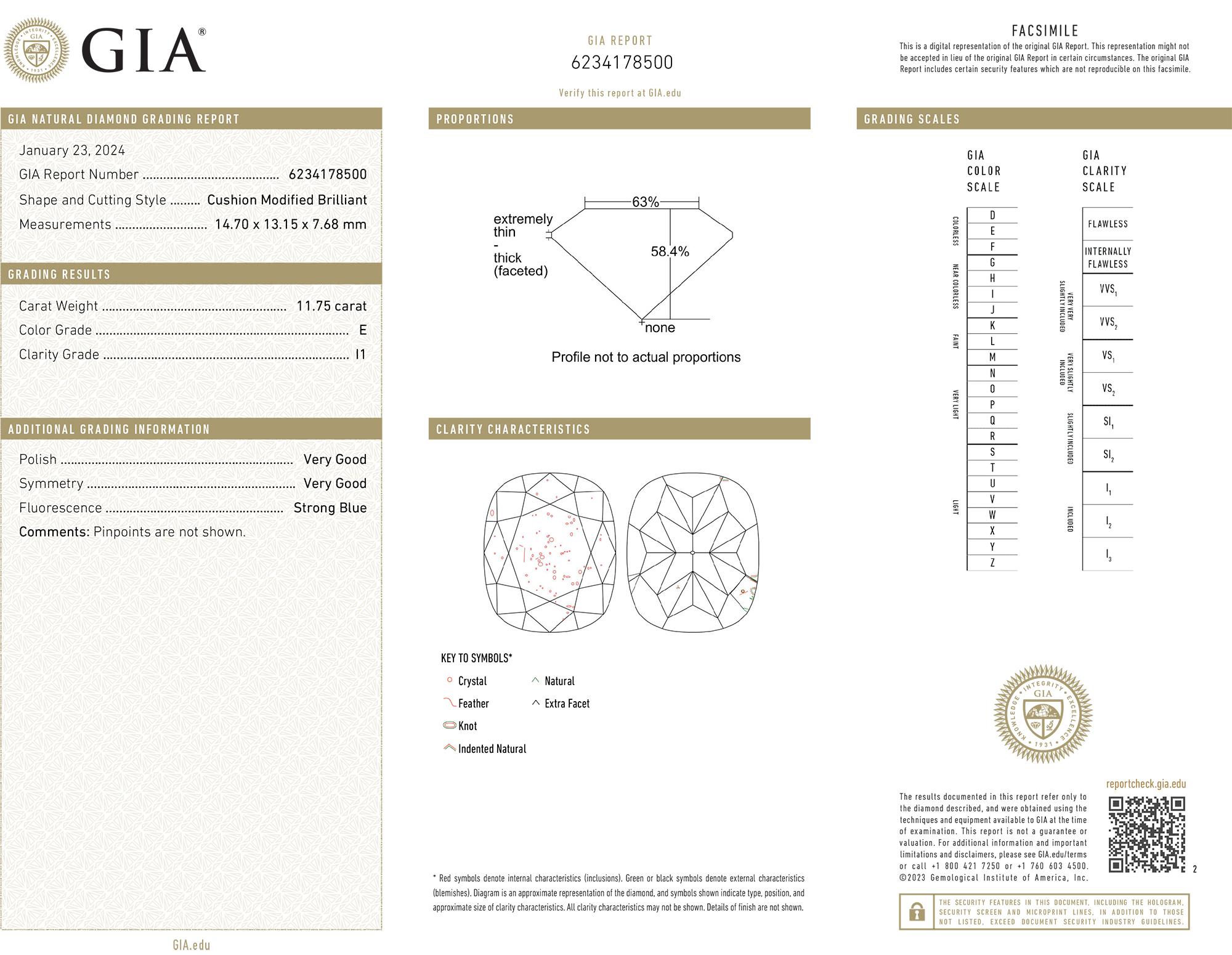 Spectra Fine Jewelry Anello con diamante a cuscino da 11,75 carati certificato GIA con colore E In condizioni Nuovo in vendita a New York, NY