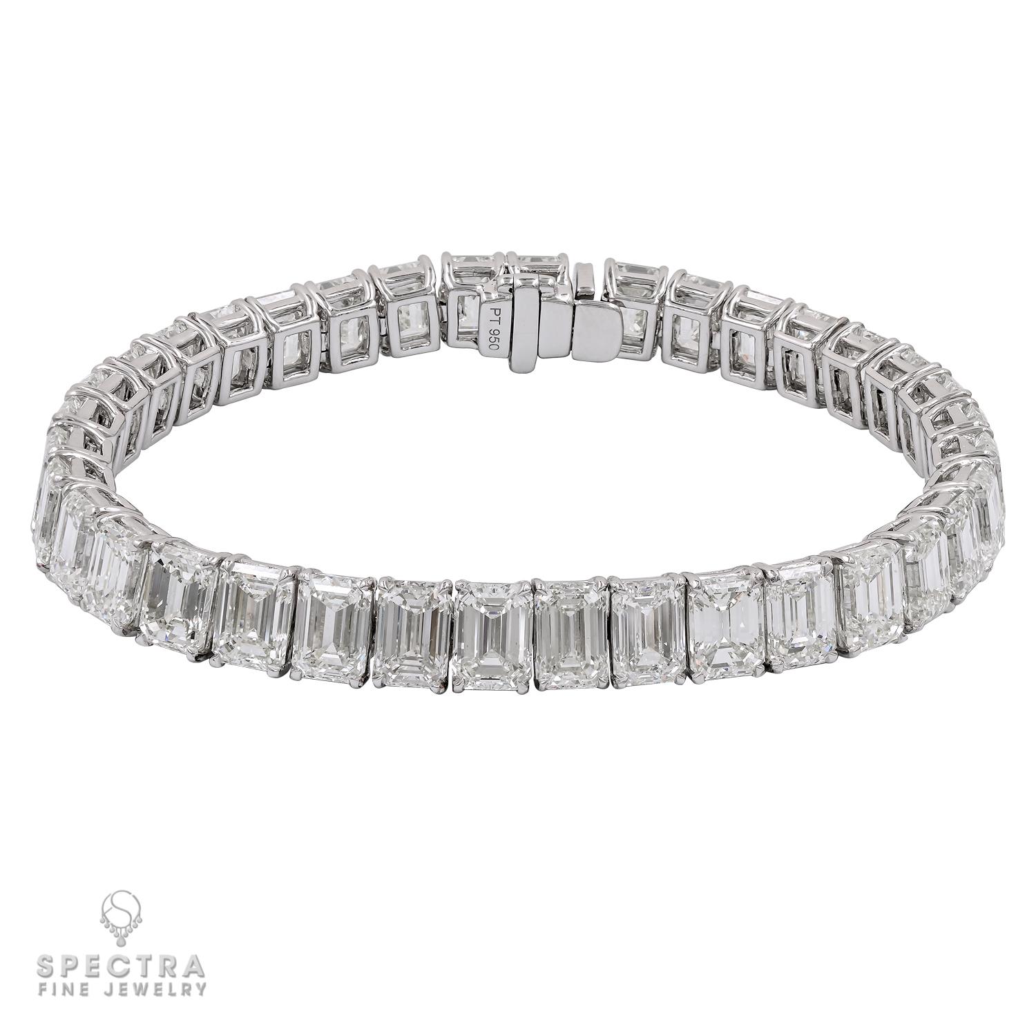 A dazzling tennis bracelet is always a stylish choice, and this Spectra Fine Jewelry Emerald-cut Diamond Tennis Bracelet is no exception. Originating from the 21st century, it's crafted in platinum and boasts 36 emerald-cut diamonds, totaling