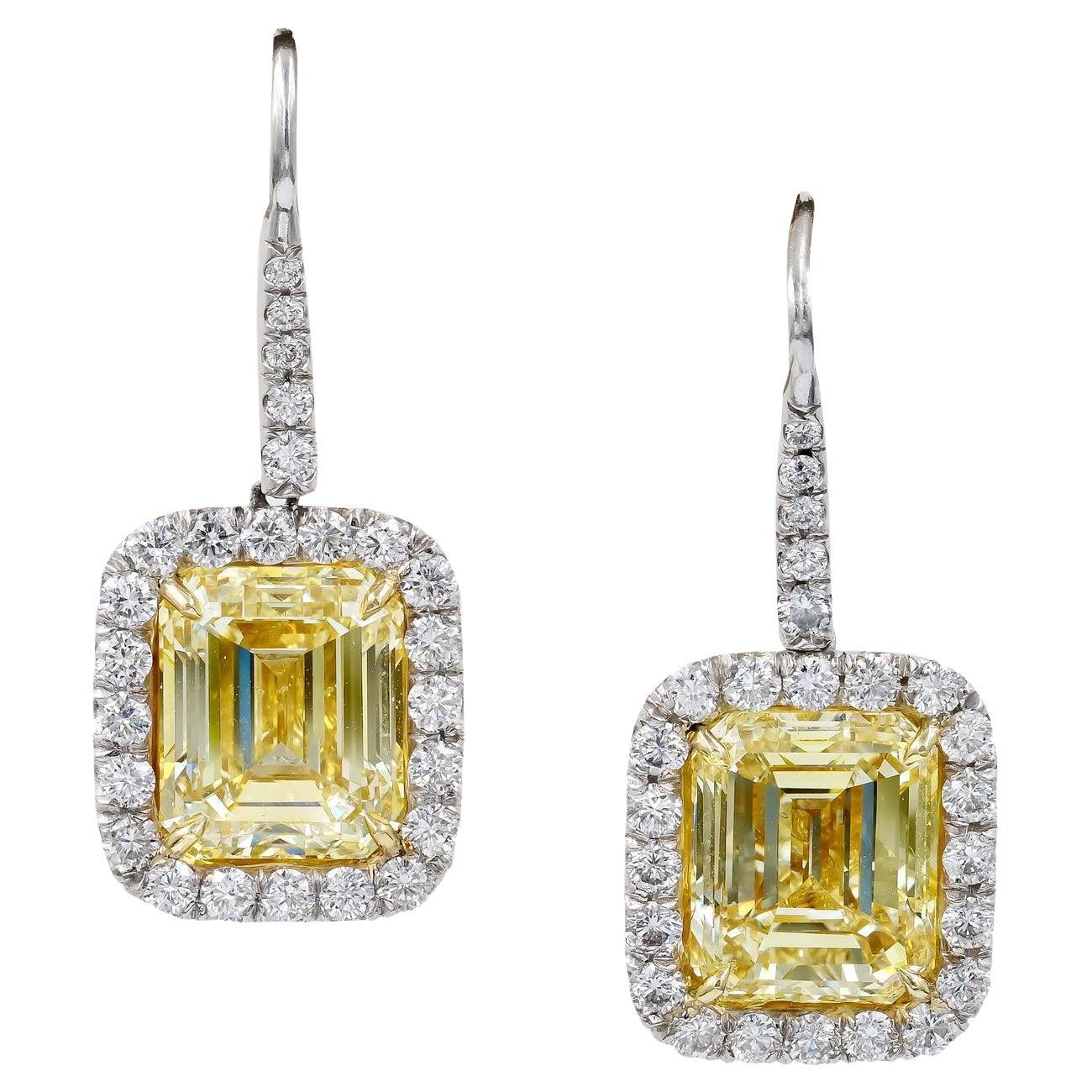 Spectra Fine Jewelry GIA Certified Emerald Cut Yellow Diamond Drop Earrings