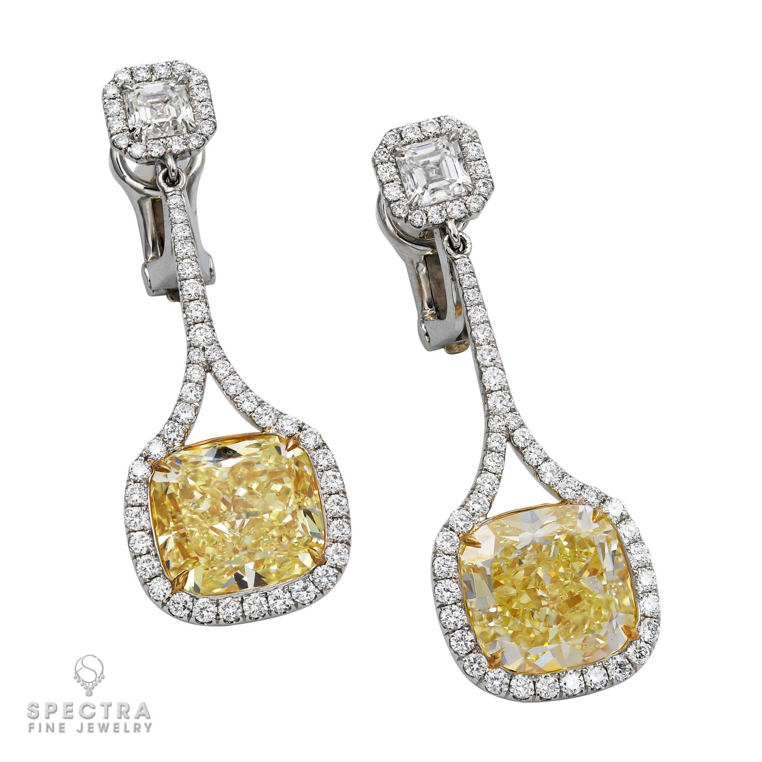 Spectra Fine Jewelry, GIA-zertifizierte gelbe Diamant-Tropfen-Ohrringe (Kissenschliff) im Angebot