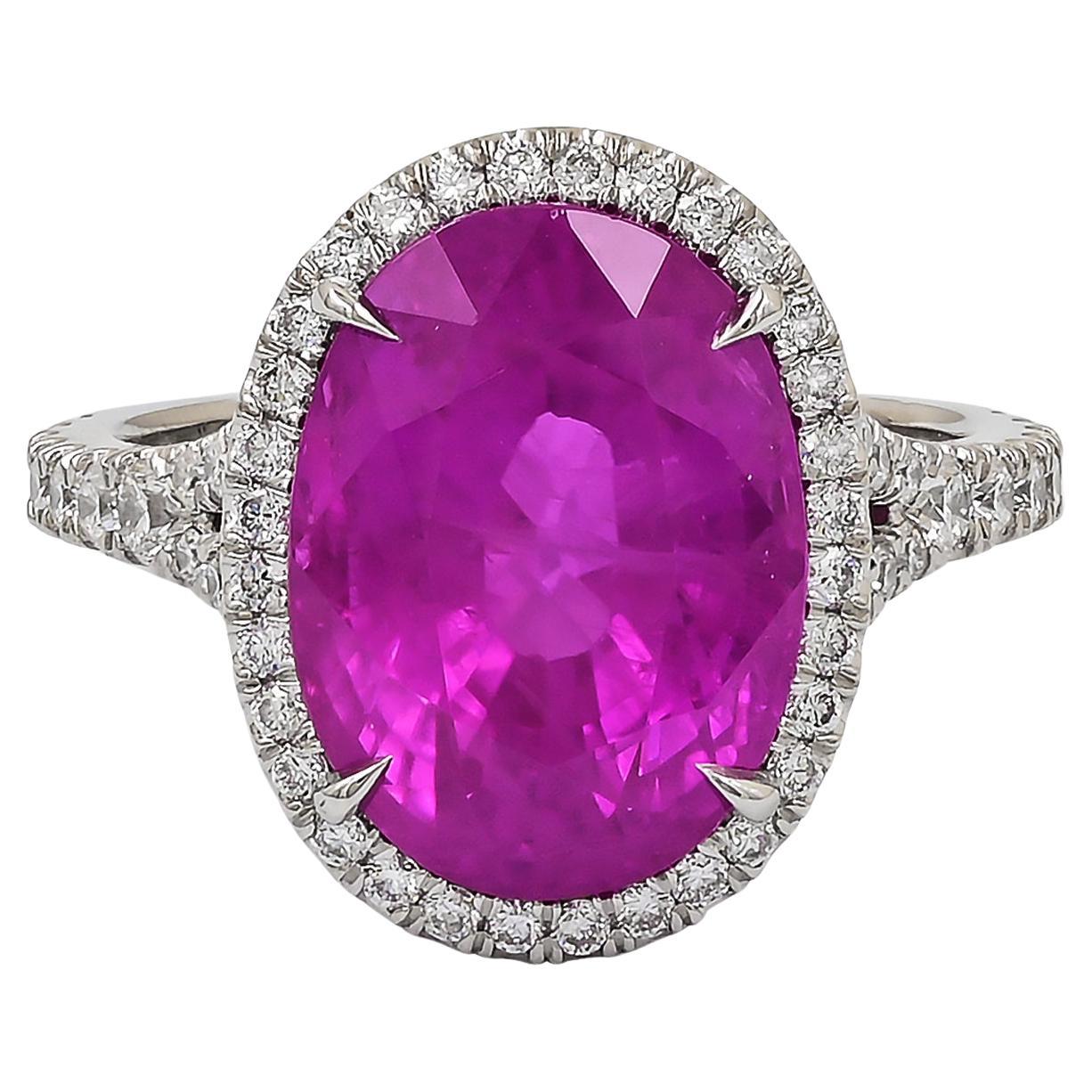 Spectra Fine Jewelry GRS Certified 10.06 Carat Burma Pink Sapphire Diamond Ring For Sale