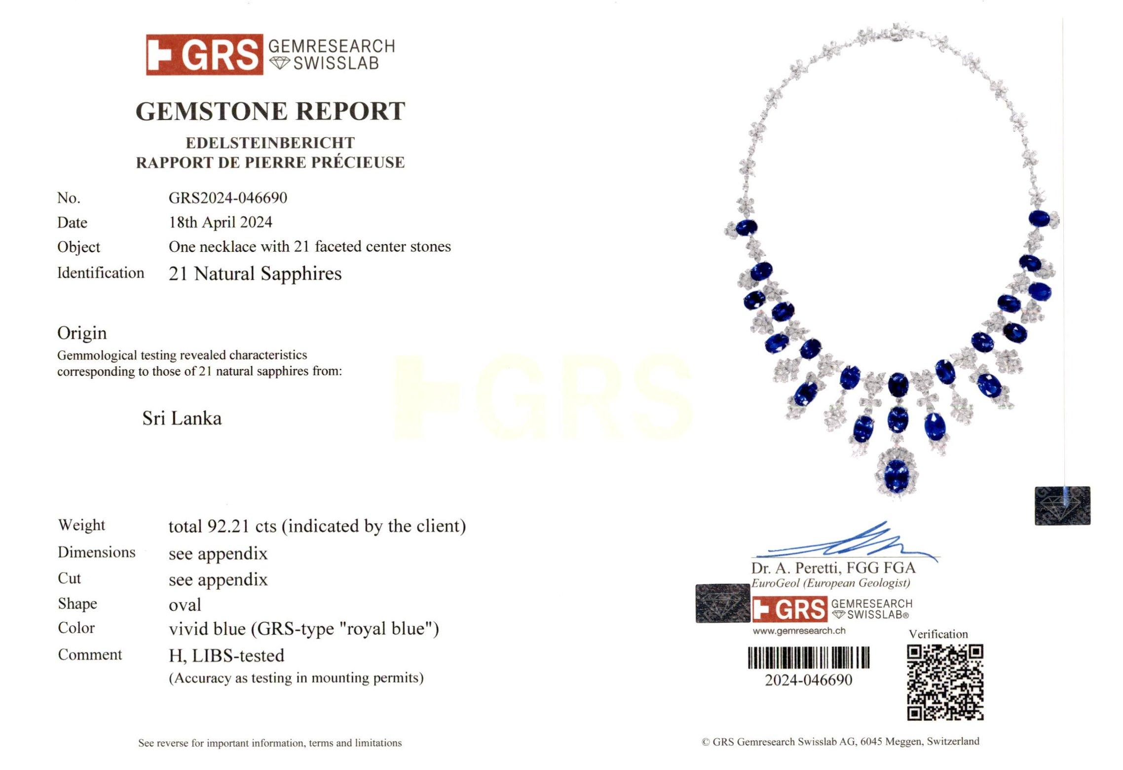 Spectra Fine Jewelry GRS Certified 112.50 Carat Oval Sapphire Diamond Suite For Sale 1