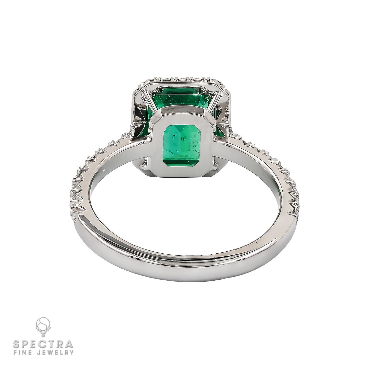 Contemporary Spectra Fine Jewelry GRS Certified 1.47 Carat Colombian Emerald Diamond Ring For Sale