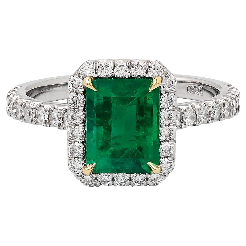 Spectra Fine Jewelry GRS Certified 1.47 Carat Colombian Emerald Diamond Ring For Sale