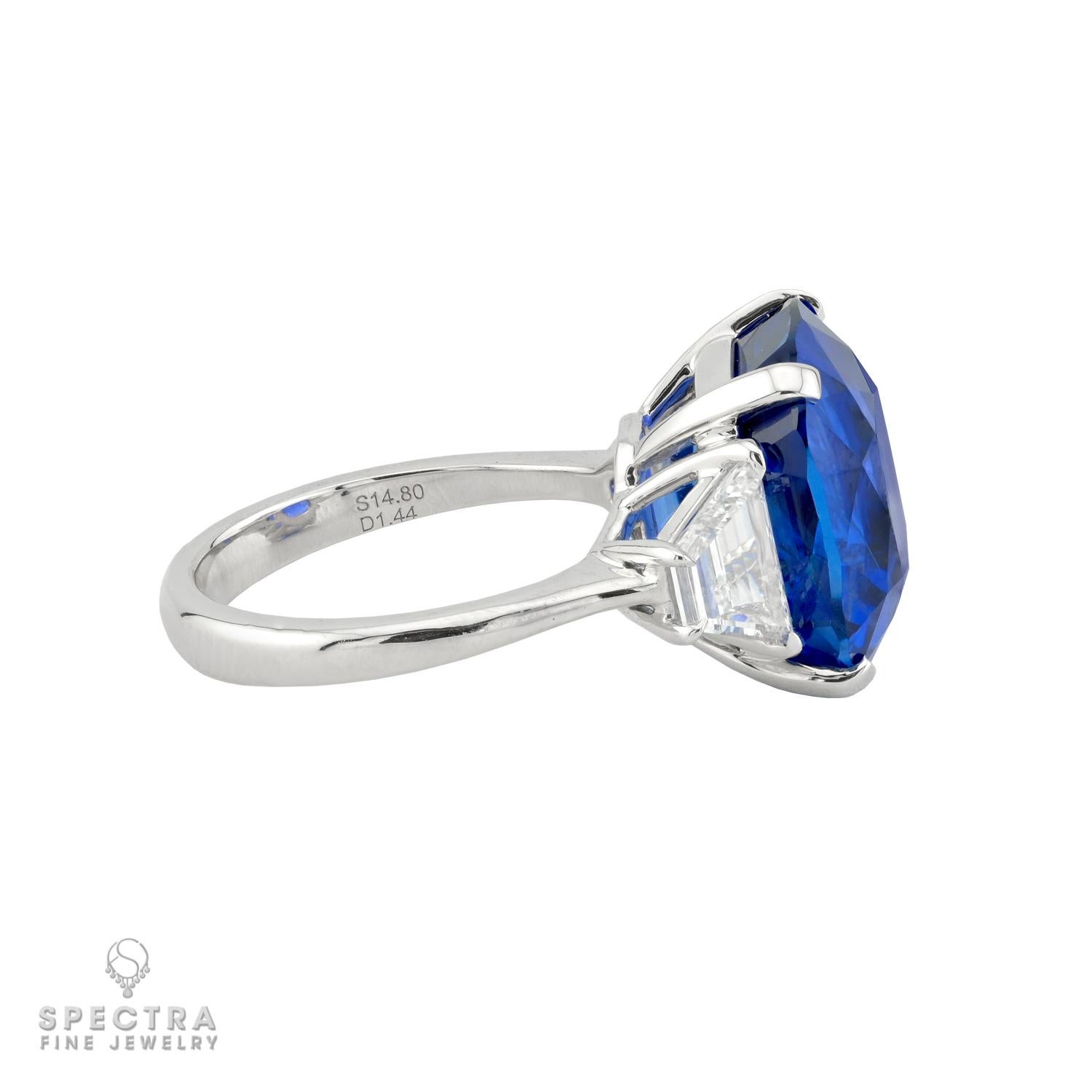 Taille coussin Spectra Fine Jewelry GRS Certified 14.80 Carat Royal Blue Ceylon Sapphire Ring en vente