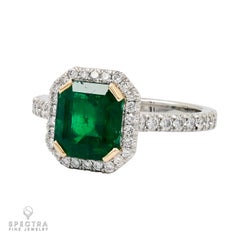 Spectra Fine Jewelry GRS Certified 1.92 Carat Colombian Emerald Diamond Ring