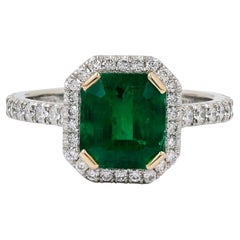 Spectra Fine Jewelry GRS Certified 1.92 Carat Colombian Emerald Diamond Ring