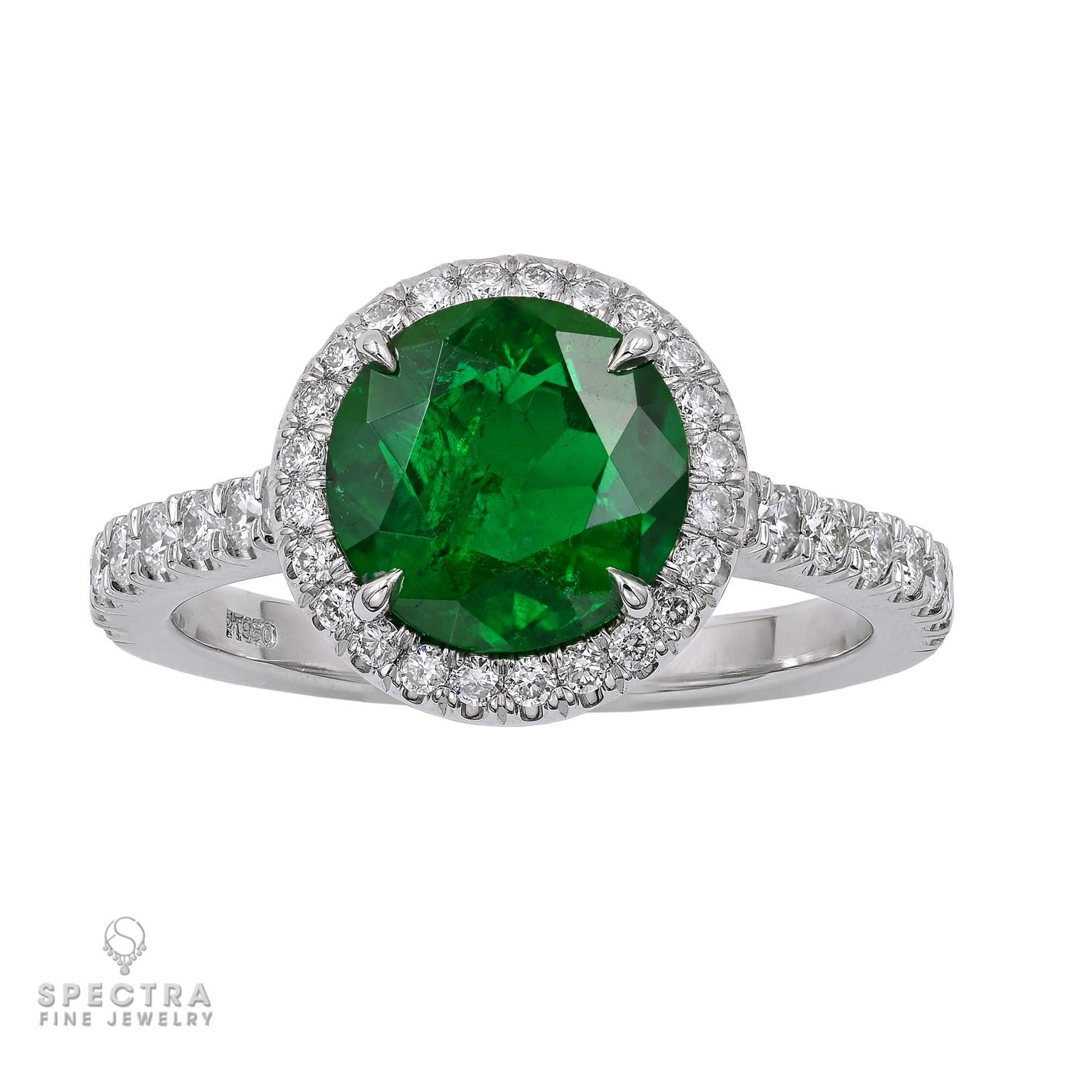 Round Cut Spectra Fine Jewelry GRS Certified 1.95 Carat Emerald Diamond Cocktail Ring For Sale